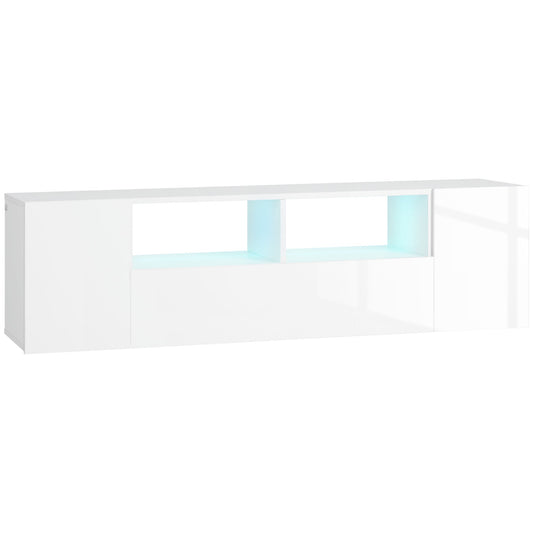 HOMCOM High Gloss TV Unit Cabinet for TVs up to 60" with LED Lights, TV Stand with Storage Shelves and Cupboards, White