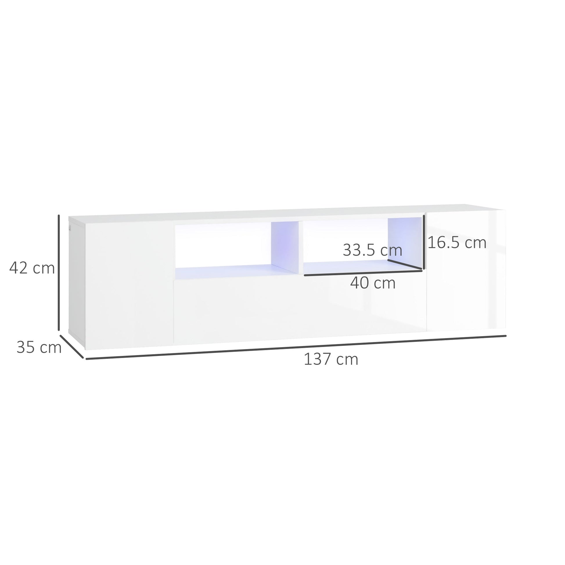 HOMCOM High Gloss TV Unit Cabinet for TVs up to 60" with LED Lights, TV Stand with Storage Shelves and Cupboards, White