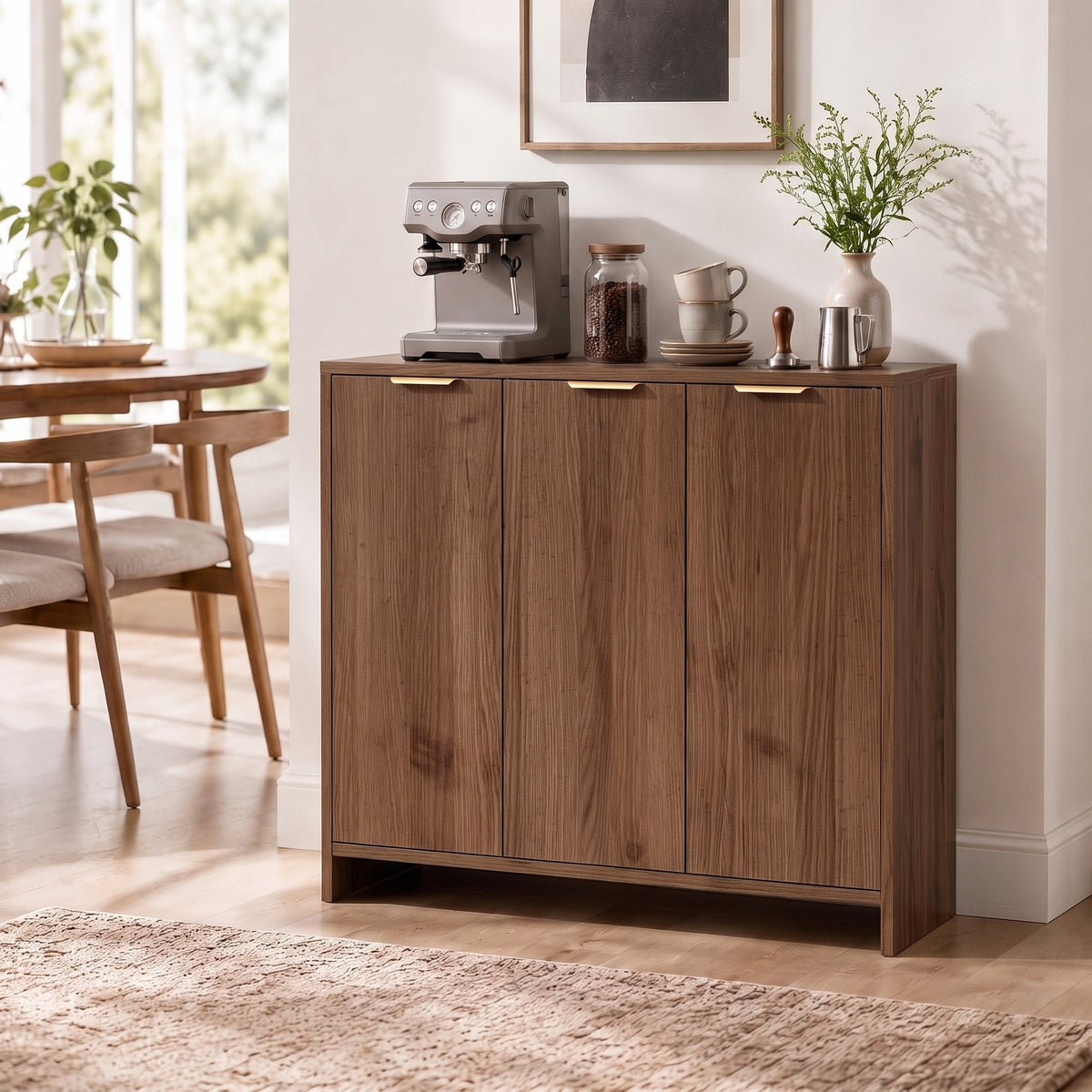 Sideboard Cabinet, Modern Storage Cabinet with 3 Doors and Adjustable Shelves, Freestanding Kitchen Cupboard for Living Room, Dining Room, 100 x 35 x 90 cm, Brown