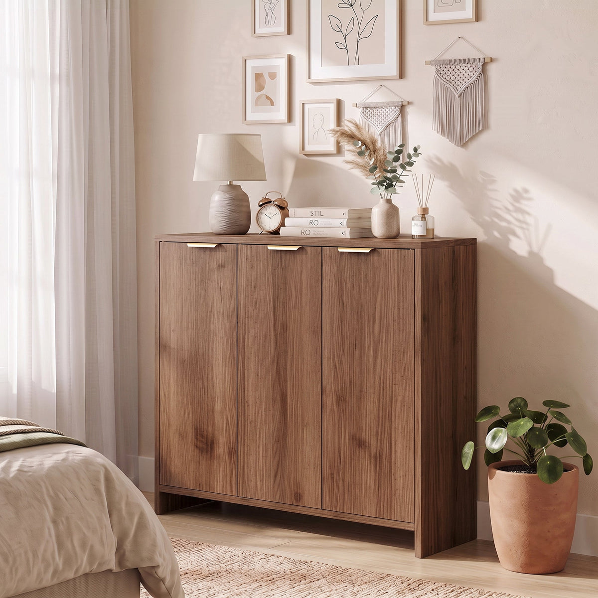 Sideboard Cabinet, Modern Storage Cabinet with 3 Doors and Adjustable Shelves, Freestanding Kitchen Cupboard for Living Room, Dining Room, 100 x 35 x 90 cm, Brown