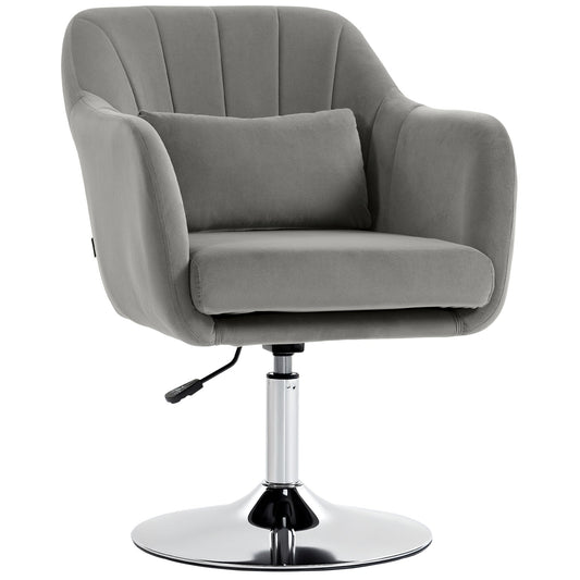 Swivel Accent Chair, Velvet Fabric Tub Vanity Chair, Modern Armchair with Adjustable Height and Lumbar Support for Living Room Bedroom Salon Make up Room Dressing Table, Grey