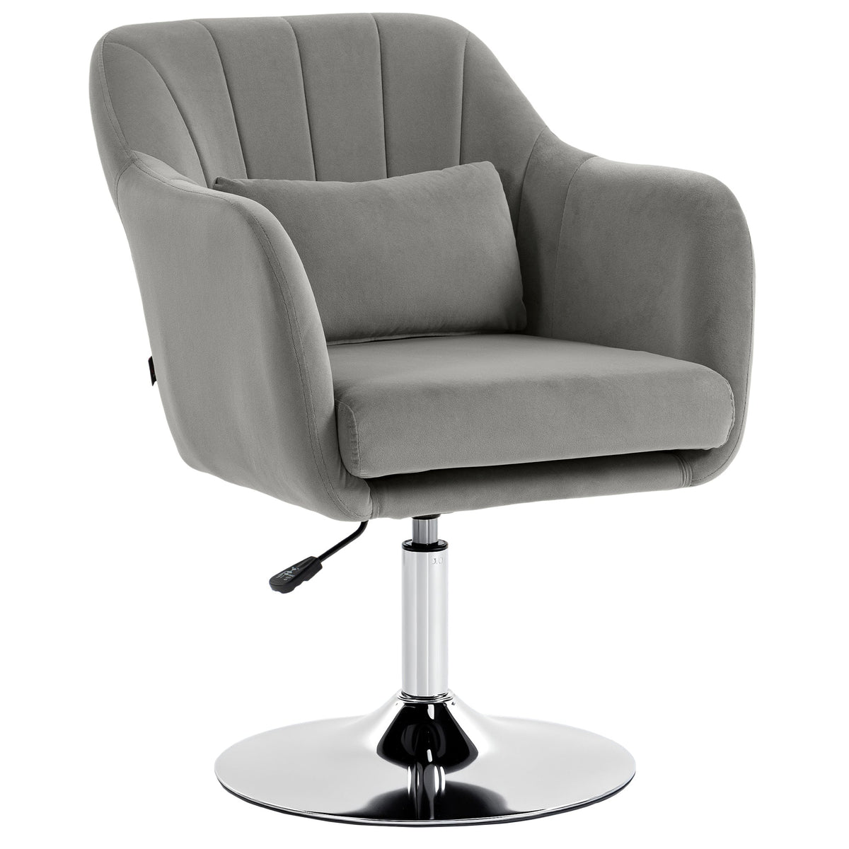 Swivel Accent Chair, Velvet Fabric Tub Vanity Chair, Modern Armchair with Adjustable Height and Lumbar Support for Living Room Bedroom Salon Make up Room Dressing Table, Grey