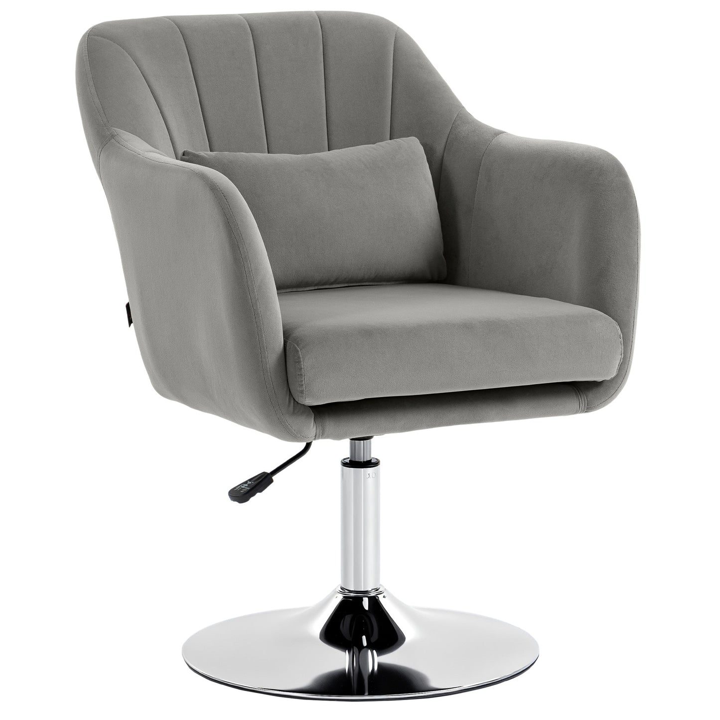Swivel Accent Chair, Velvet Fabric Tub Vanity Chair, Modern Armchair with Adjustable Height and Lumbar Support for Living Room Bedroom Salon Make up Room Dressing Table, Grey
