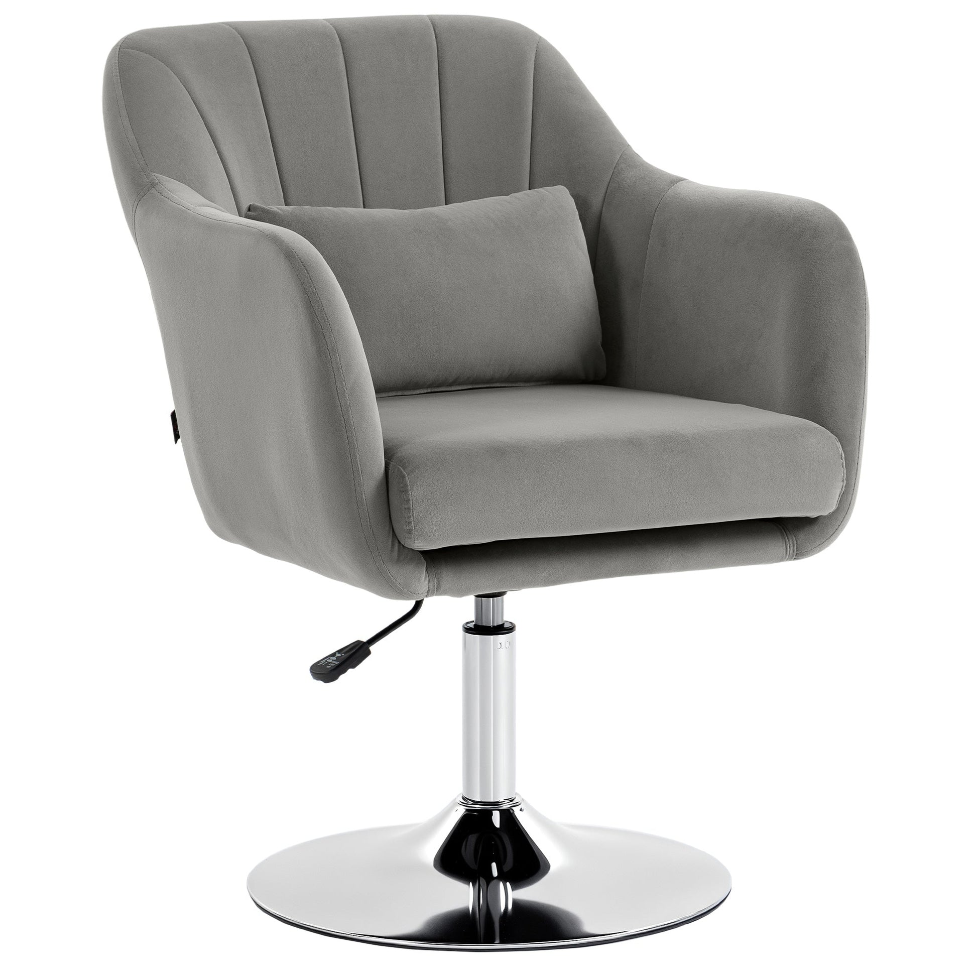 Swivel Accent Chair, Velvet Fabric Tub Vanity Chair, Modern Armchair with Adjustable Height and Lumbar Support for Living Room Bedroom Salon Make up Room Dressing Table, Grey