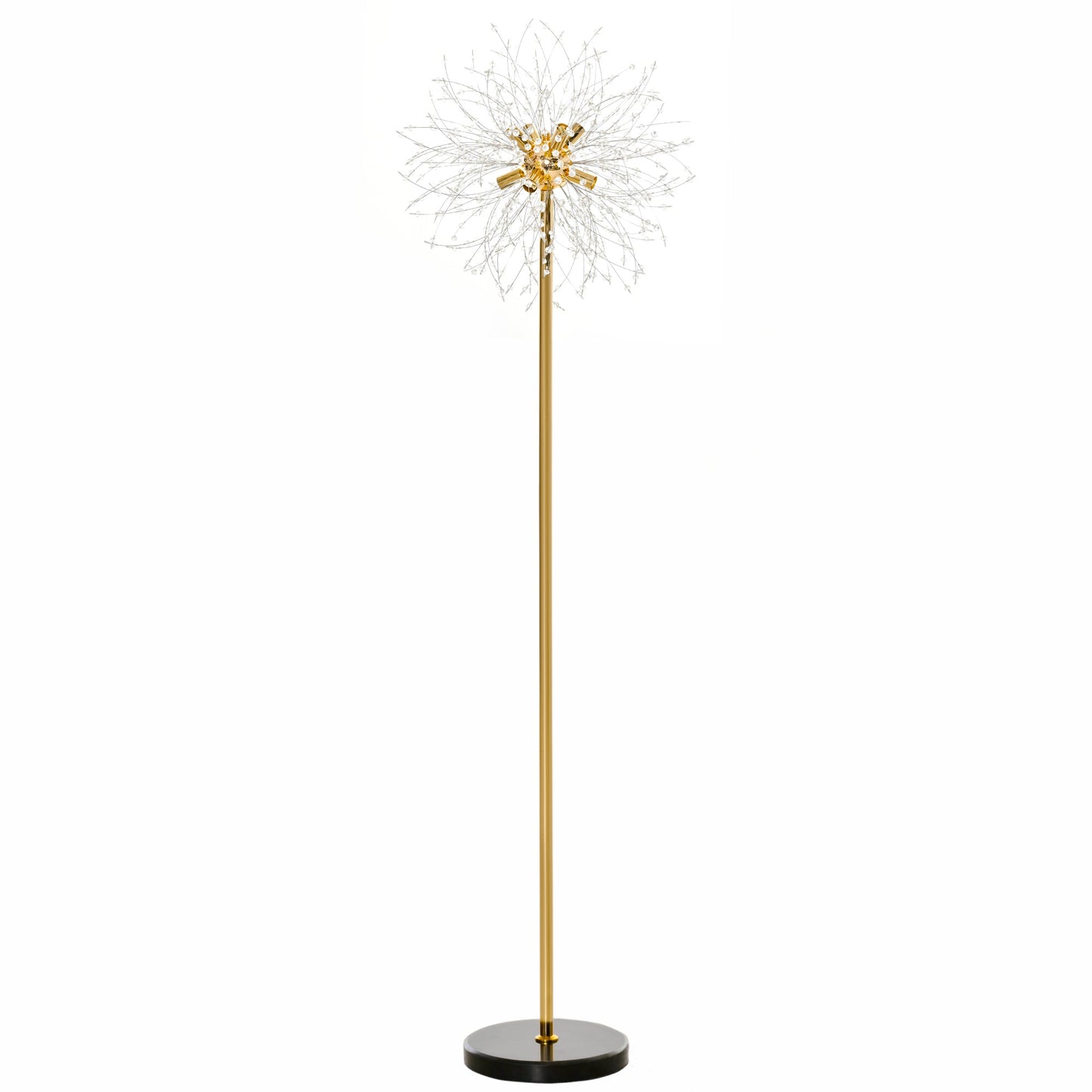 HOMCOM Floor Lamp, Crystal Fireworks Standing Lamp, Metal Golden Pole Tree Lighting with Foot Switch, 8 Lights, G9 Bulb Base, for Living Room, Bedroom