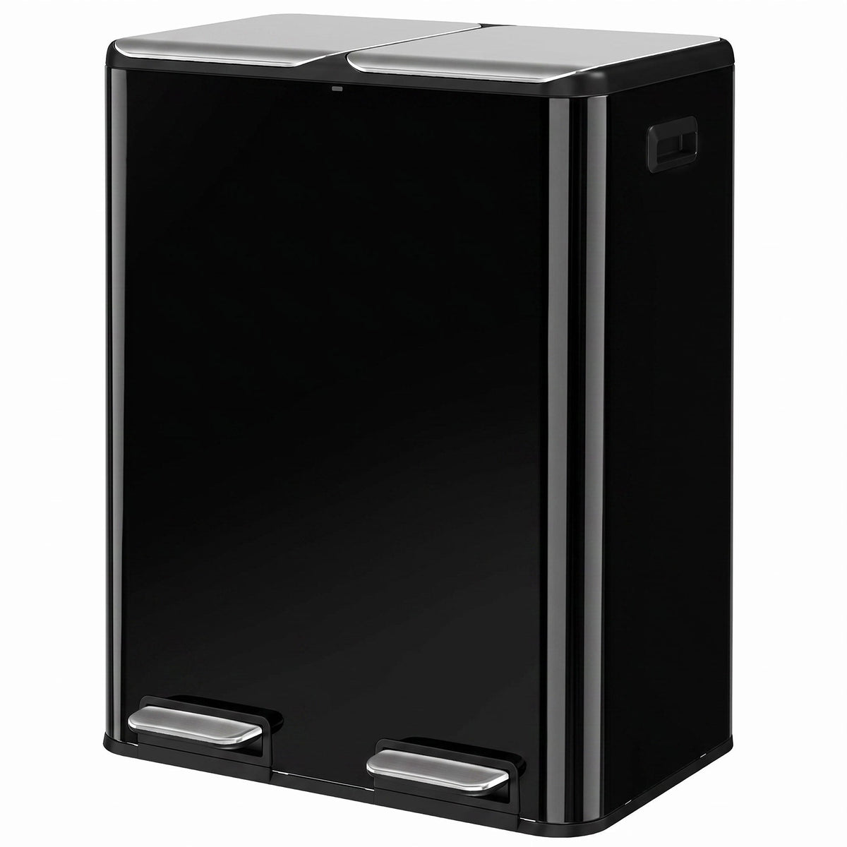 2 x 30L Double Kitchen Bin, Stainless Steel Pedal Rubbish Bin with Dual Compartments, Soft Close & Stay-Open Lids, Removable Inner Buckets for Kitchen, Home, Office, Recycling, High Gloss Black