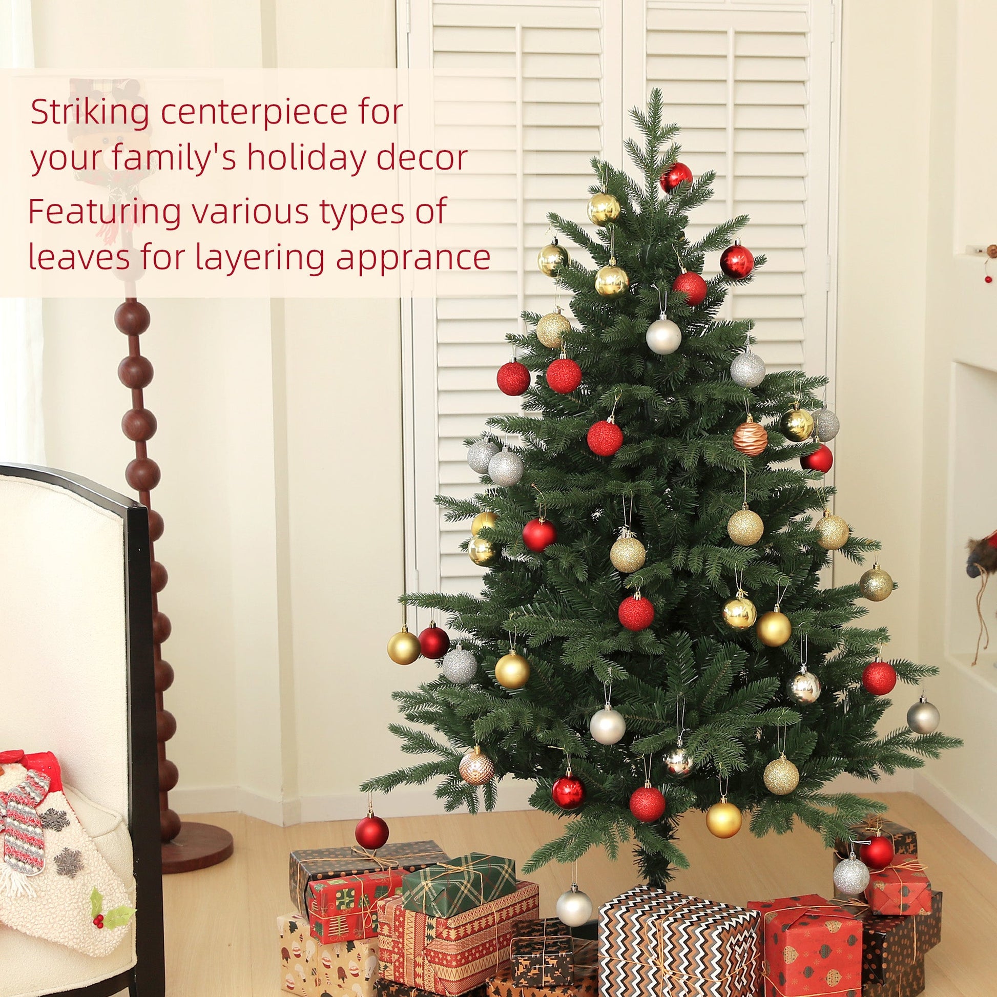 HOMCOM 5ft Artificial Spurce Christmas Tree with 1121 Branch Tips and Foldable Steel Base, Realistic Hinged Xmas Tree, Holiday Décor for Home Office, Green