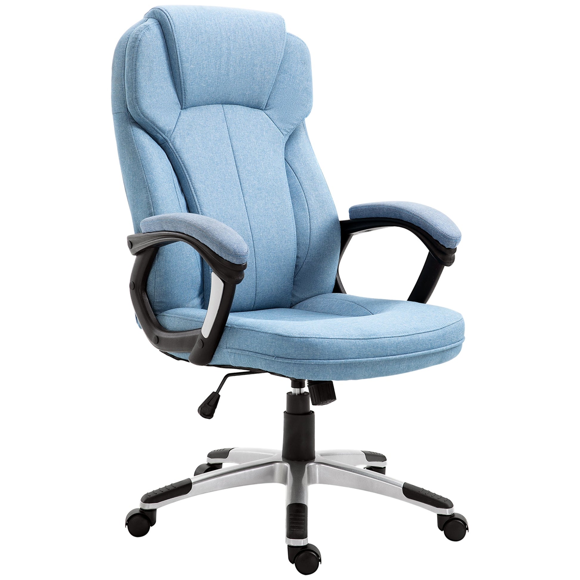 Vinsetto Office Chair, Linen Fabric Desk Chair, Height Adjustable Computer Chair with Padded Armrests, Swivel Wheels and Tilt Function, Blue