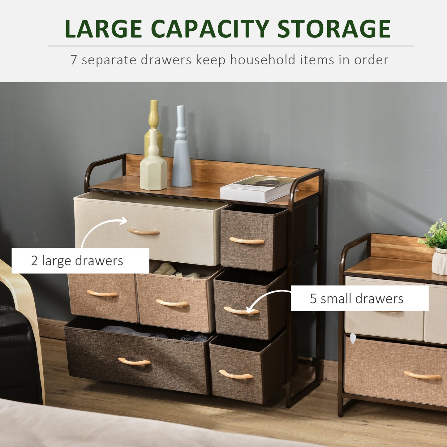 Chest of Drawers with 7 Foldable Drawers, 3-Tier Fabric Bedroom Dresser, Clothes Storage Unit for Bedroom, Living Room, Multi-Colored