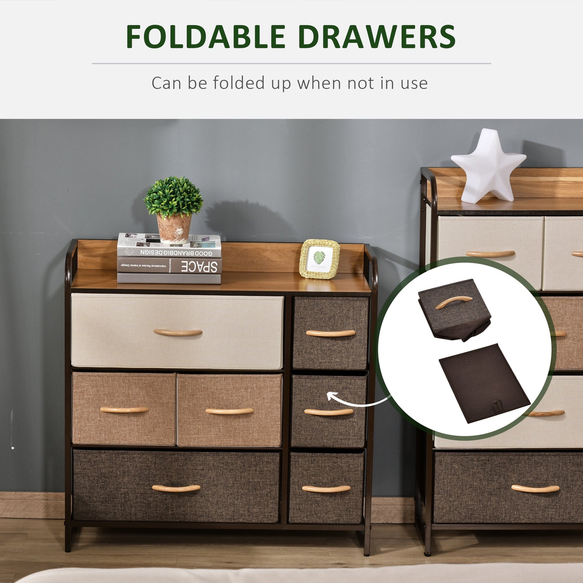 Chest of Drawers with 7 Foldable Drawers, 3-Tier Fabric Bedroom Dresser, Clothes Storage Unit for Bedroom, Living Room, Multi-Colored