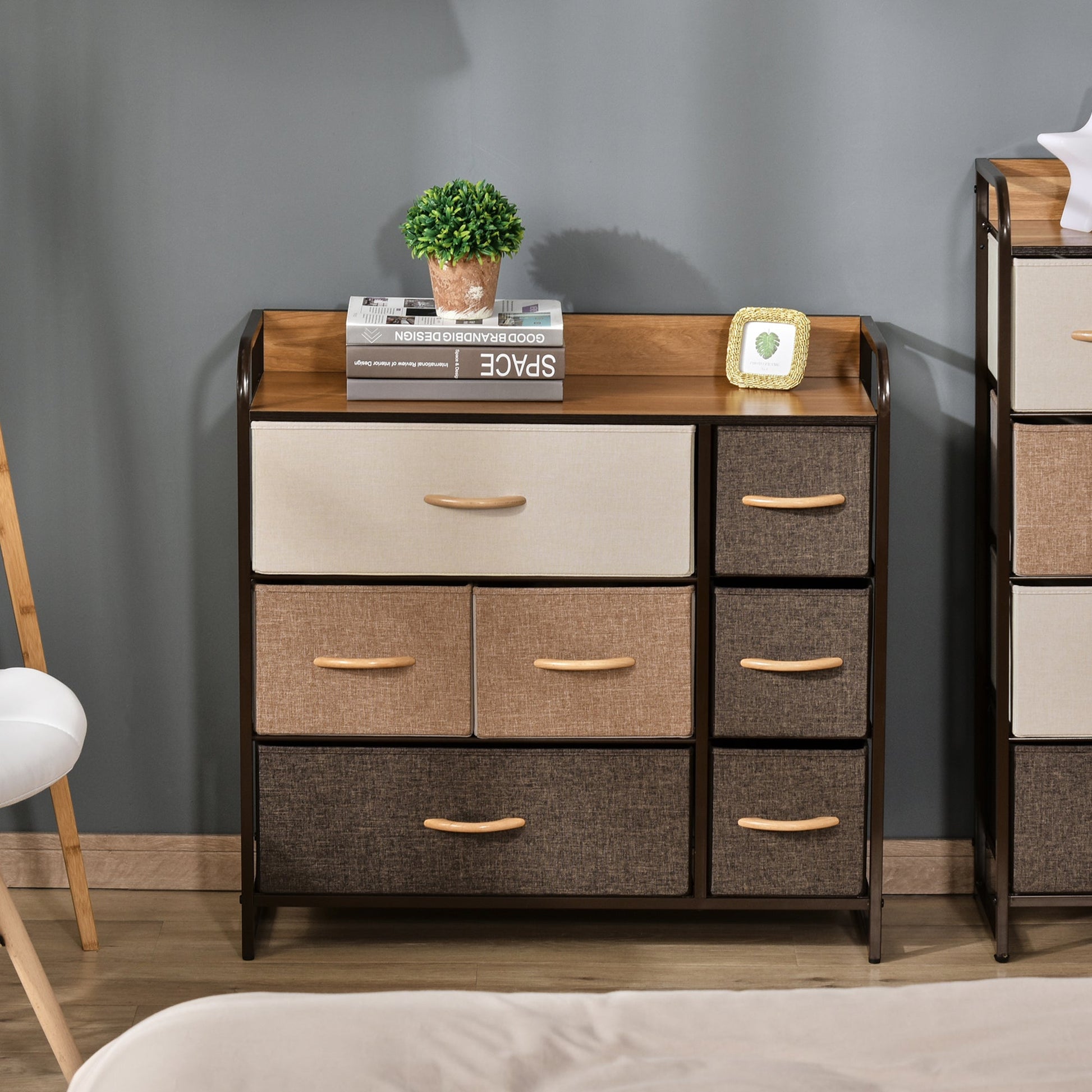 Chest of Drawers with 7 Foldable Drawers, 3-Tier Fabric Bedroom Dresser, Clothes Storage Unit for Bedroom, Living Room, Multi-Colored