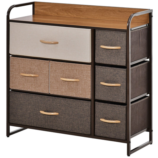 Chest of Drawers with 7 Foldable Drawers, 3-Tier Fabric Bedroom Dresser, Clothes Storage Unit for Bedroom, Living Room, Multi-Colored