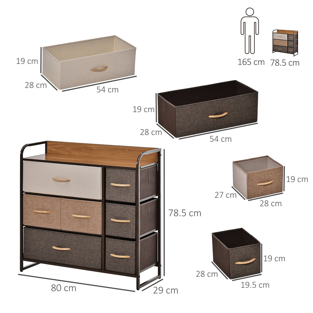 Chest of Drawers with 7 Foldable Drawers, 3-Tier Fabric Bedroom Dresser, Clothes Storage Unit for Bedroom, Living Room, Multi-Colored