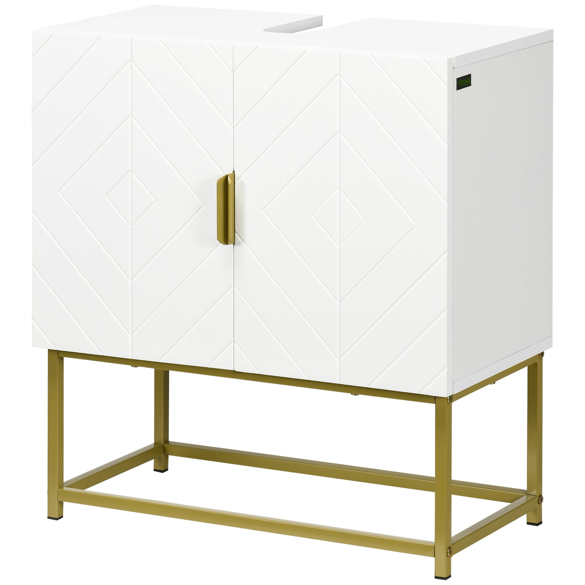 kleankin Modern Bathroom Sink Cabinet, Freestanding Under Sink Storage Cabinet, Space Saving Wooden Basin Cupboard with 2 Doors and Gold Steel Legs, 60 x 30 x 65 cm, White