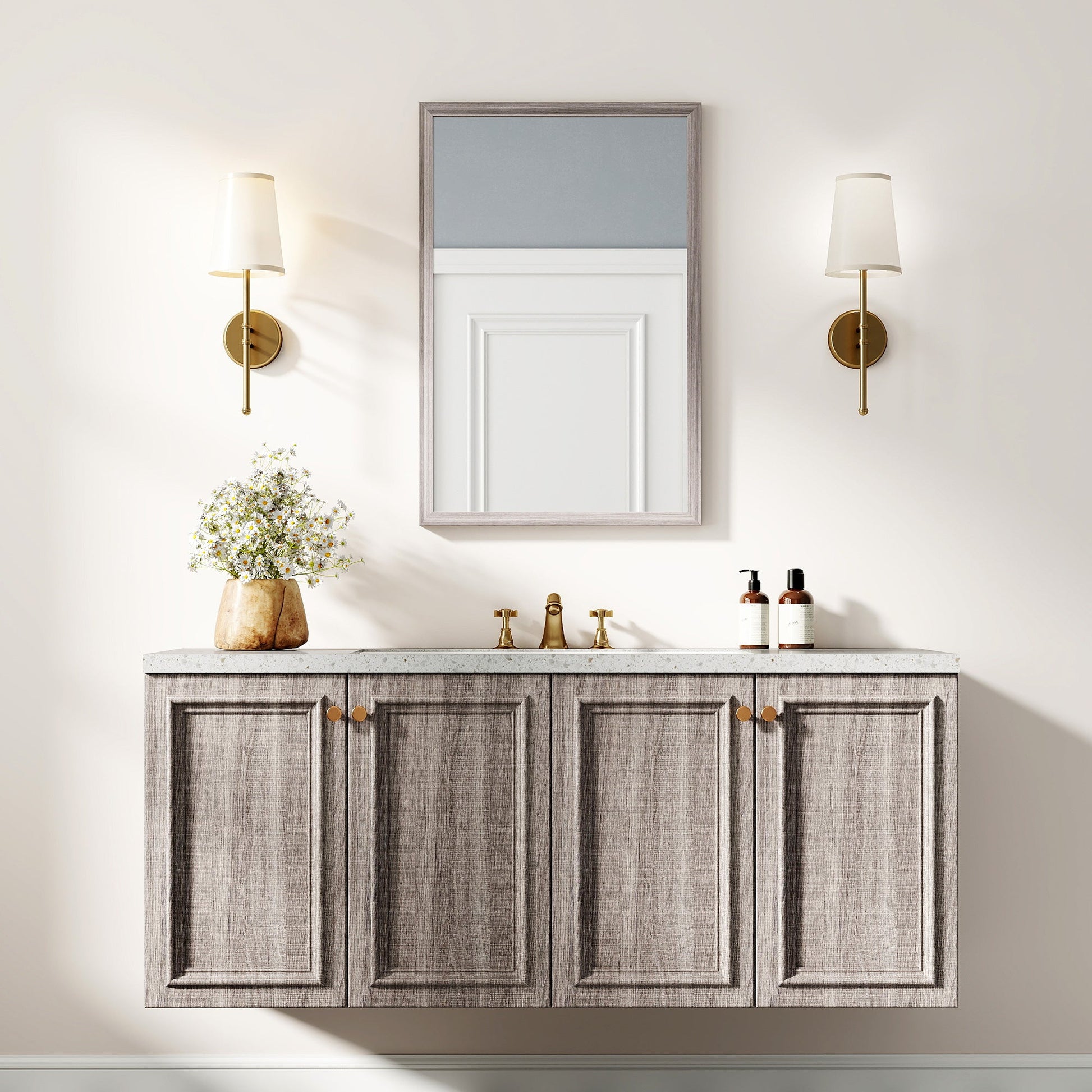 Decorative Rectangular Wall Mirror, 40W x 60H cm Wall-Mounted Bathroom Mirror for Living Room, Bedroom, Hallway, Grey Wood Grain