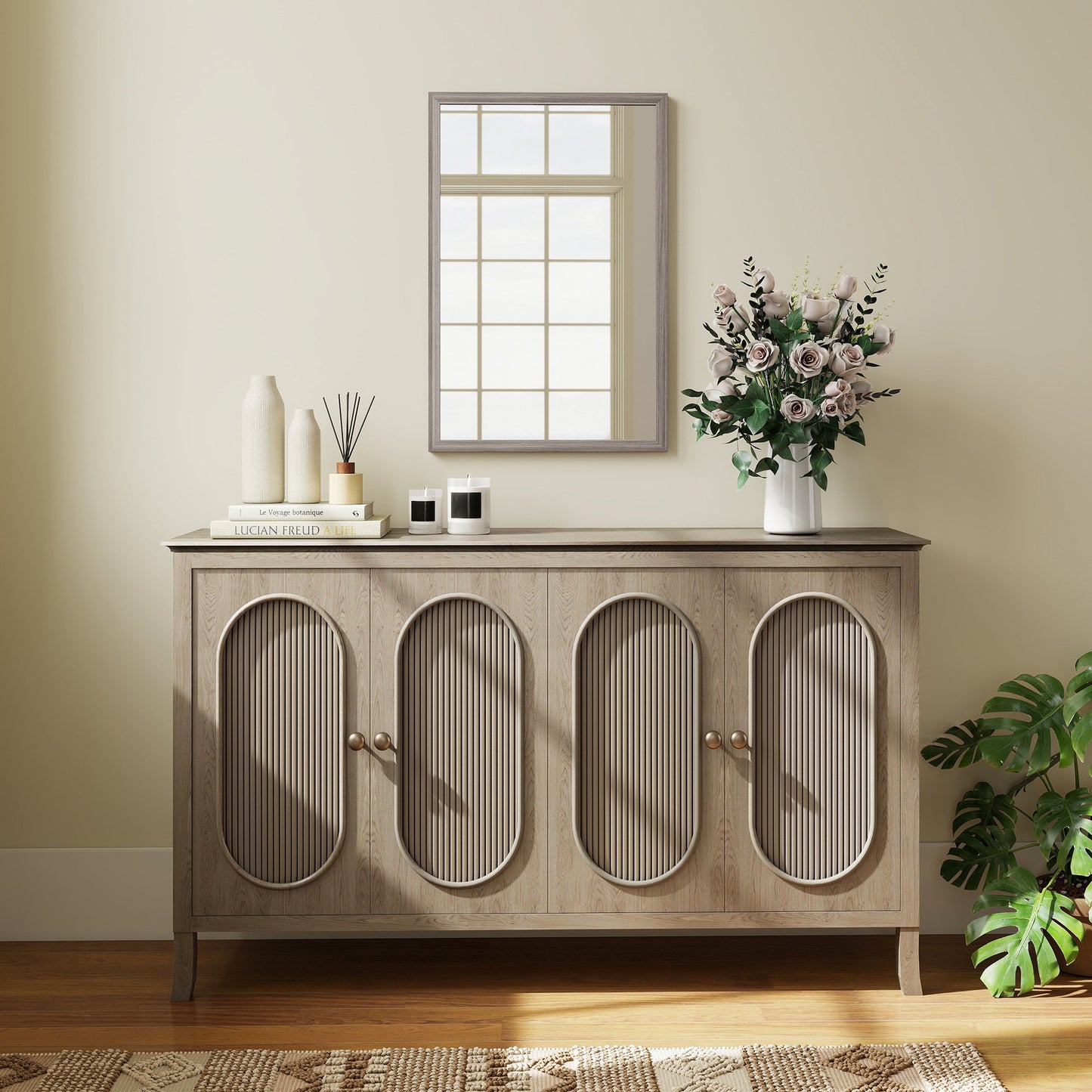 Decorative Rectangular Wall Mirror, 40W x 60H cm Wall-Mounted Bathroom Mirror for Living Room, Bedroom, Hallway, Grey Wood Grain