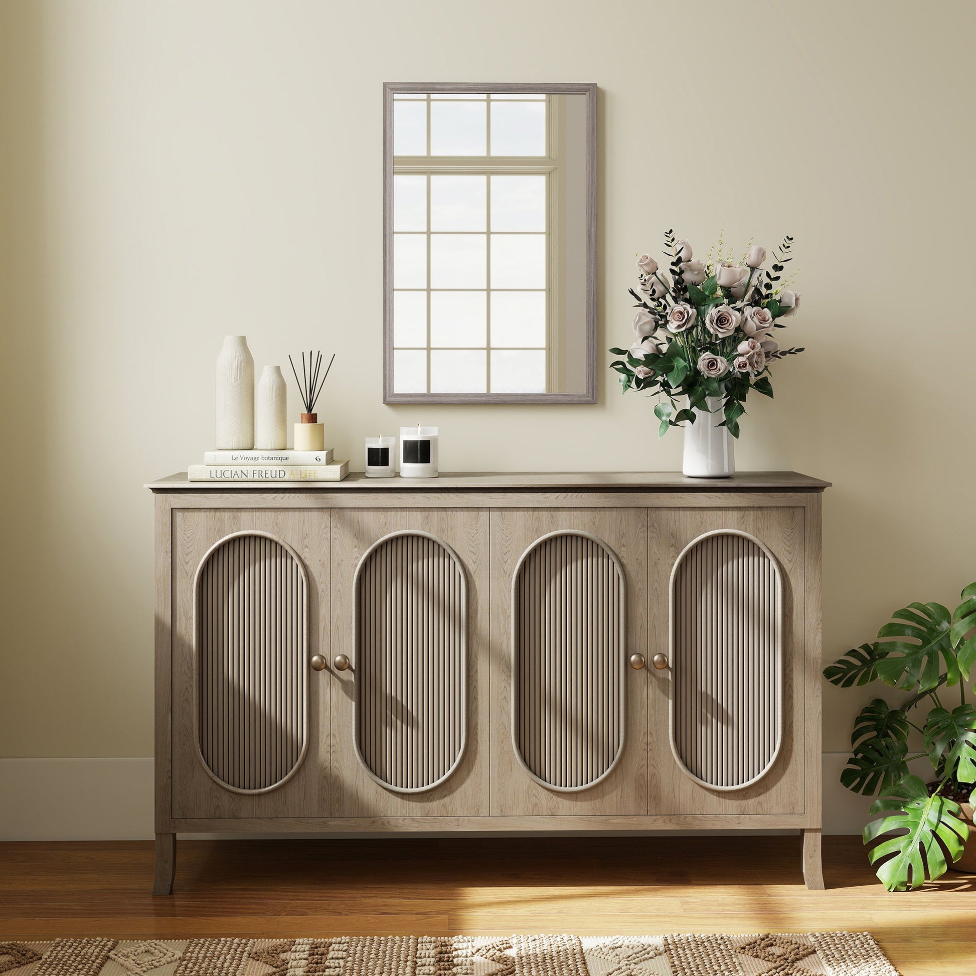 Decorative Rectangular Wall Mirror, 40W x 60H cm Wall-Mounted Bathroom Mirror for Living Room, Bedroom, Hallway, Grey Wood Grain
