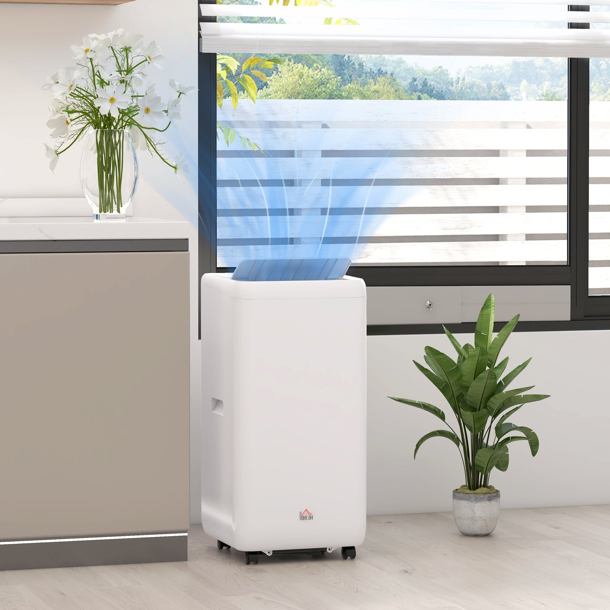 HOMCOM 12000 BTU Portable Air Conditioner, 5 in 1 Air Conditioning Unit, Dehumidifier with Remote, LED Display, 2 Speeds, 24H Timer, Child Lock, Window Venting Kit, 28m², A Energy Efficiency