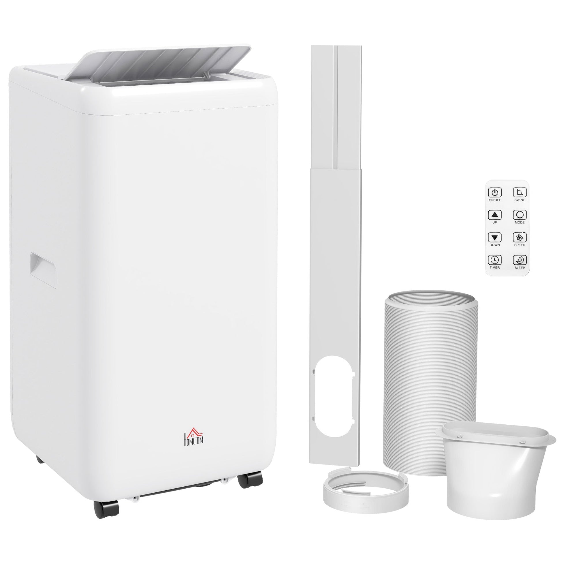 HOMCOM 12000 BTU Portable Air Conditioner, 5 in 1 Air Conditioning Unit, Dehumidifier with Remote, LED Display, 2 Speeds, 24H Timer, Child Lock, Window Venting Kit, 28m², A Energy Efficiency