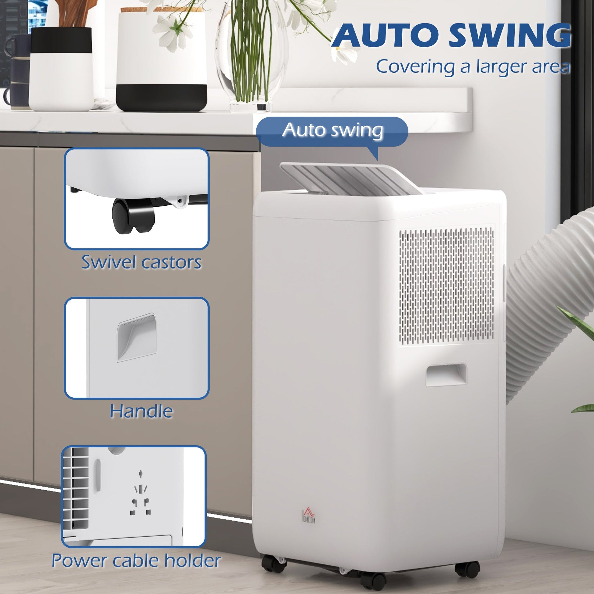 HOMCOM 12000 BTU Portable Air Conditioner, 5 in 1 Air Conditioning Unit, Dehumidifier with Remote, LED Display, 2 Speeds, 24H Timer, Child Lock, Window Venting Kit, 28m², A Energy Efficiency