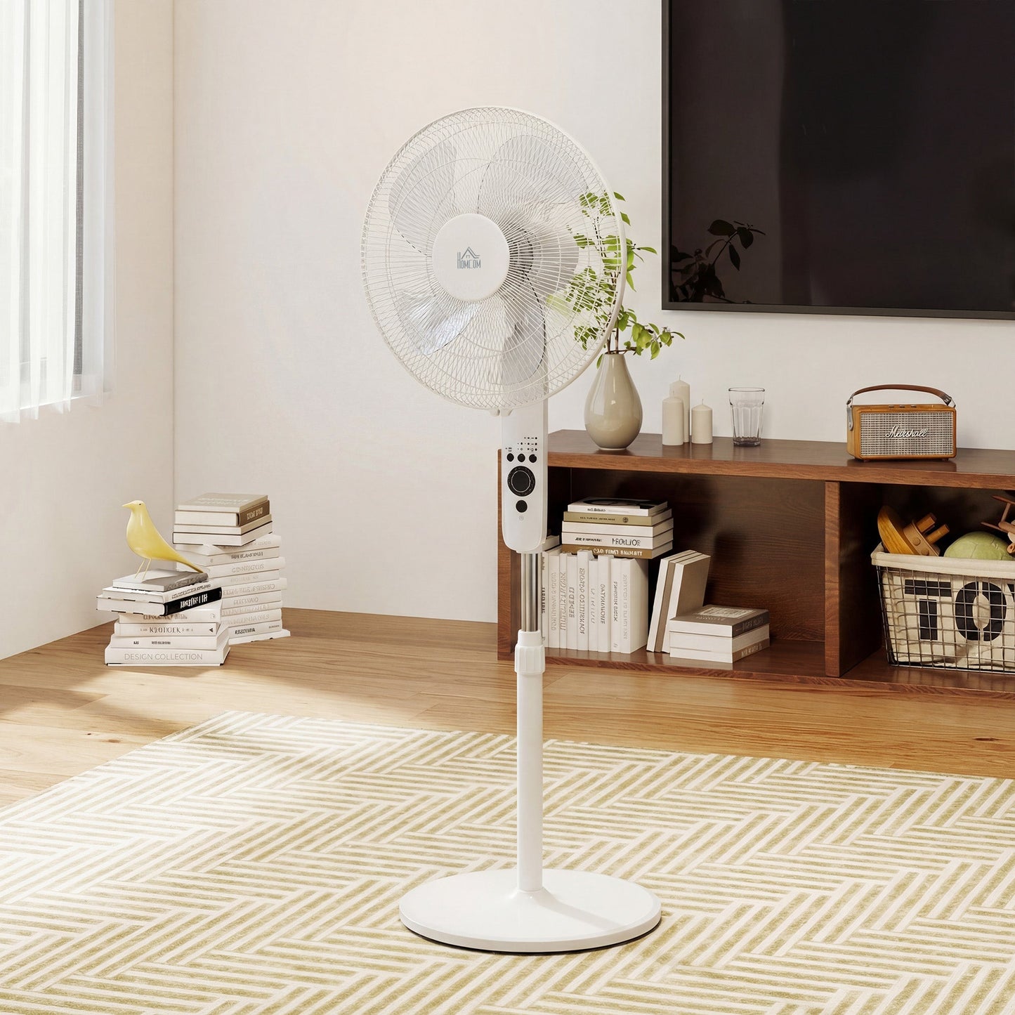 18" Pedestal Fan with Sleep Mode, Oscillating Standing Fan with 3 Modes, Remote Control, Floor Fan with Adjustable Height, 3 Speed, 7.5-Hour Timer, White