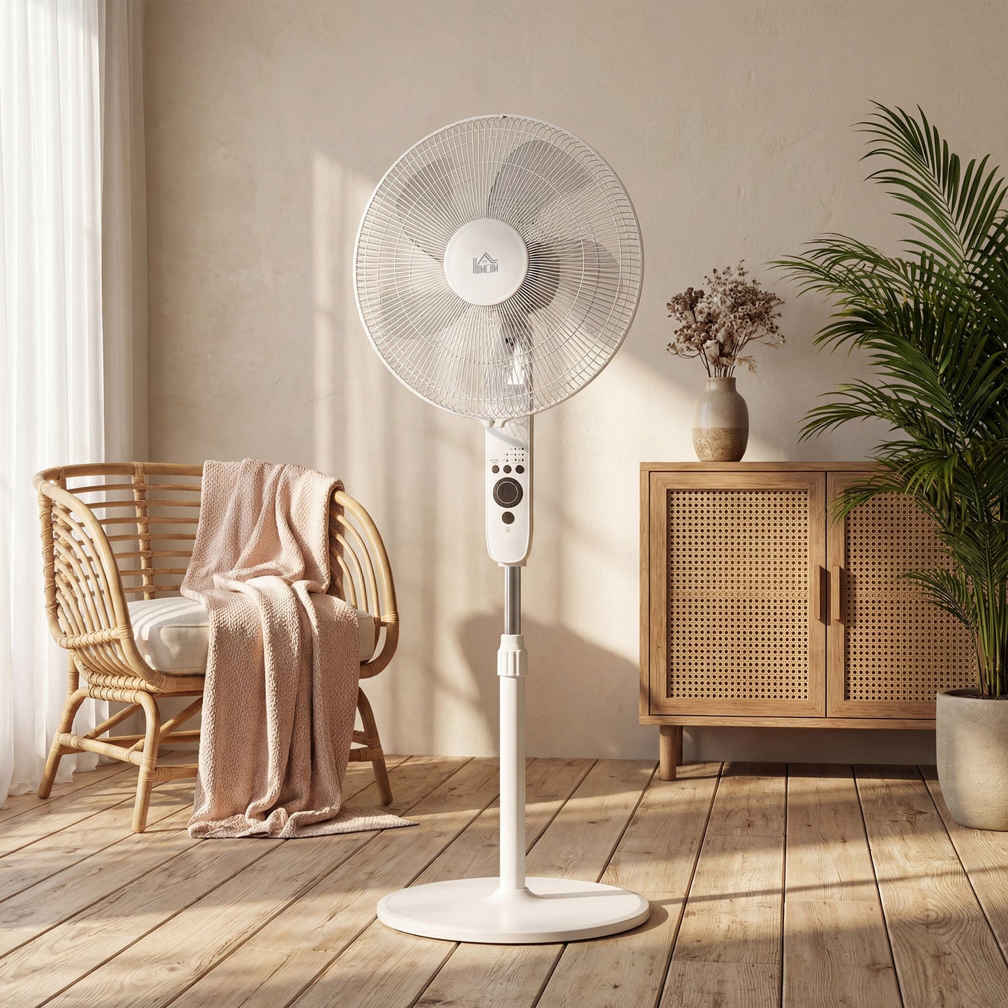 18" Pedestal Fan with Sleep Mode, Oscillating Standing Fan with 3 Modes, Remote Control, Floor Fan with Adjustable Height, 3 Speed, 7.5-Hour Timer, White