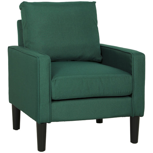 Armchair, Removable Pillow Linen Accent Chair, Comfy Spring Cushion Reading Lounge for Living Room, Bedroom, Study, Dark Green