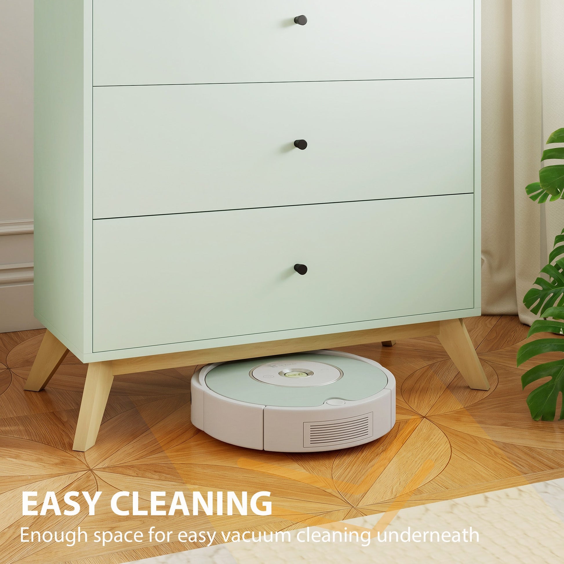 Chest of Drawers, 4 Drawer Storage Cabinet Floor Tower Cupboard for Bedroom Living Room, Light Green and Oak
