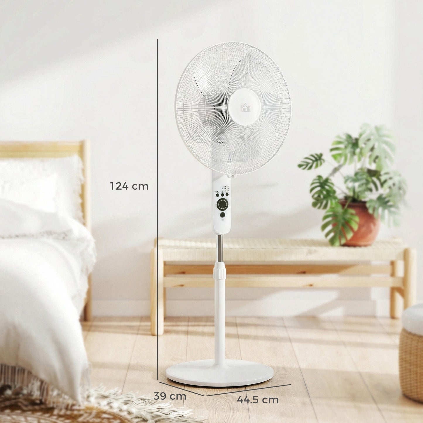 18" Pedestal Fan with Sleep Mode, Oscillating Standing Fan with 3 Modes, Remote Control, Floor Fan with Adjustable Height, 3 Speed, 7.5-Hour Timer, White