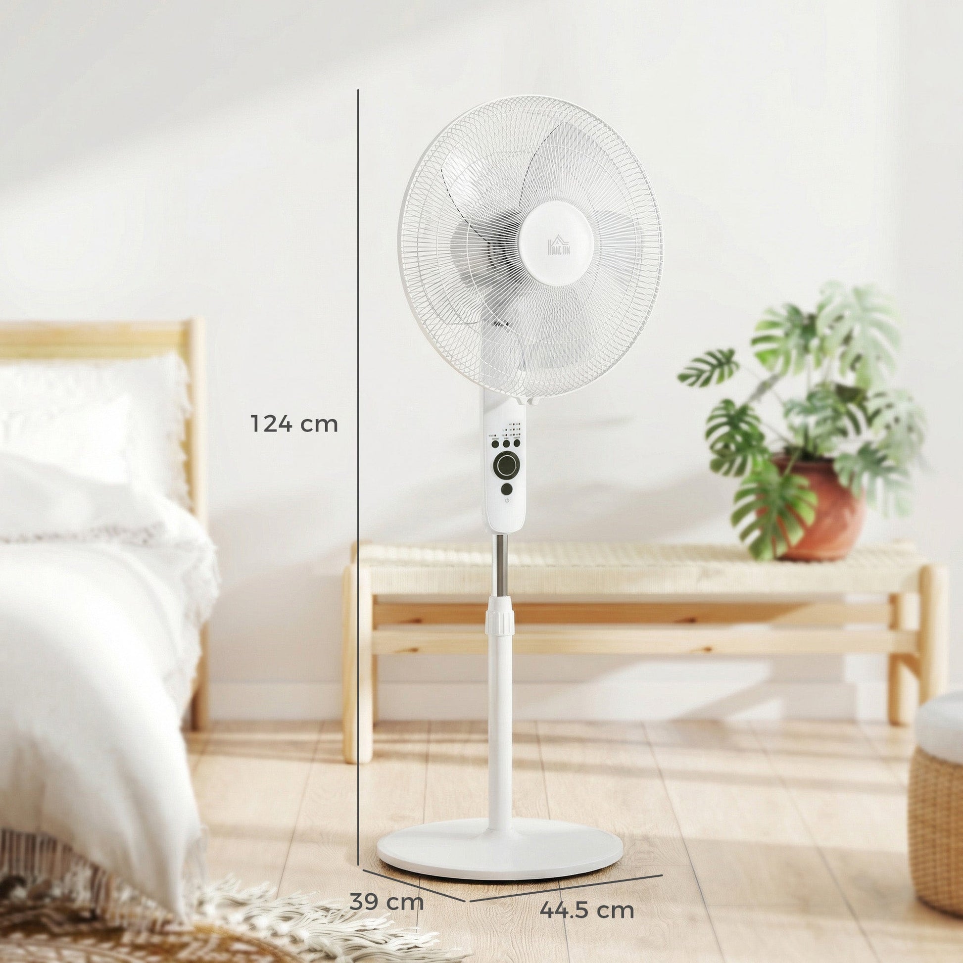 18" Pedestal Fan with Sleep Mode, Oscillating Standing Fan with 3 Modes, Remote Control, Floor Fan with Adjustable Height, 3 Speed, 7.5-Hour Timer, White