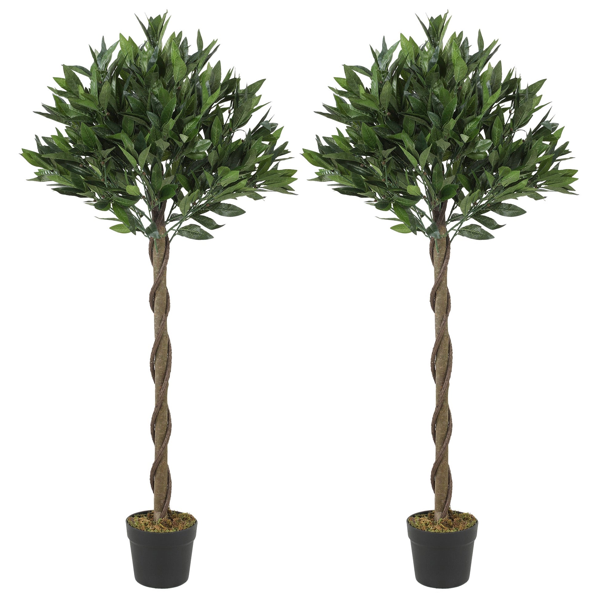 Artificial Bay Laurel Topiary Trees with Twisted Trunk, Realistic Lush Topiary Ball Tree with Weighted Pot, 120cm Indoor Greenery Plant for Home Office Garden Decor, Set of 2, Green