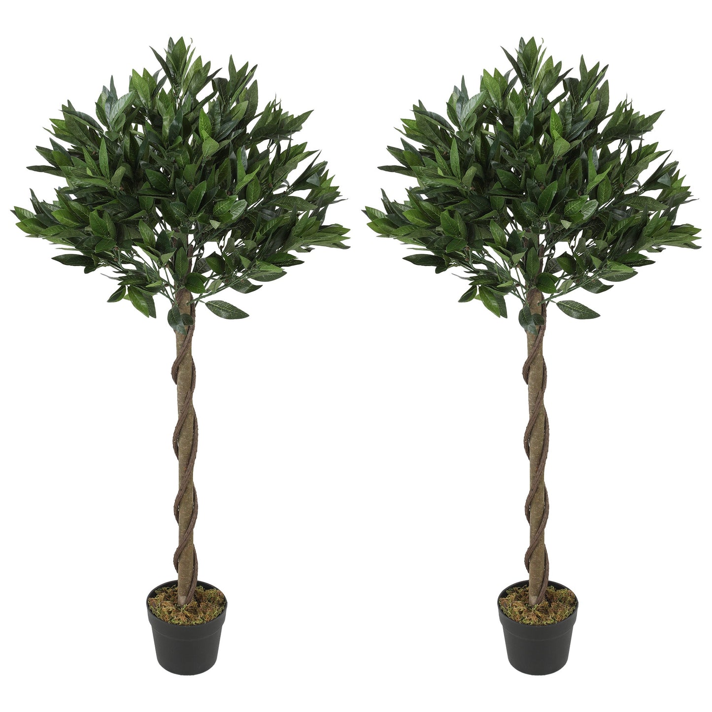 Artificial Bay Laurel Topiary Trees with Twisted Trunk, Realistic Lush Topiary Ball Tree with Weighted Pot, 120cm Indoor Greenery Plant for Home Office Garden Decor, Set of 2, Green