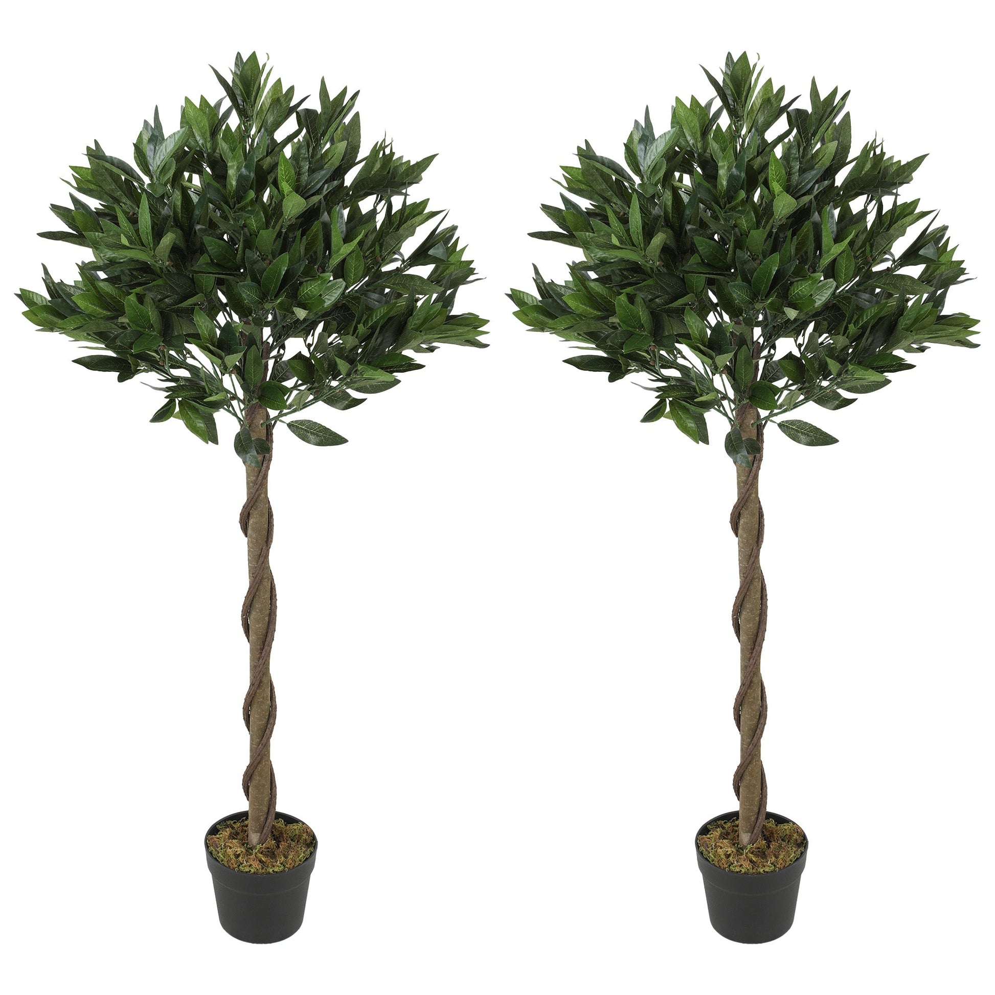 Artificial Bay Laurel Topiary Trees with Twisted Trunk, Realistic Lush Topiary Ball Tree with Weighted Pot, 120cm Indoor Greenery Plant for Home Office Garden Decor, Set of 2, Green