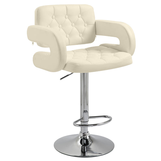 HOMCOM Swivel Bar Stool with Extra Large Seat, PU Leather Upholstered Adjustable Barstool with Back, Arm and Footrest, Breakfast Bar Chair for Bistro, Kitchen, Beige