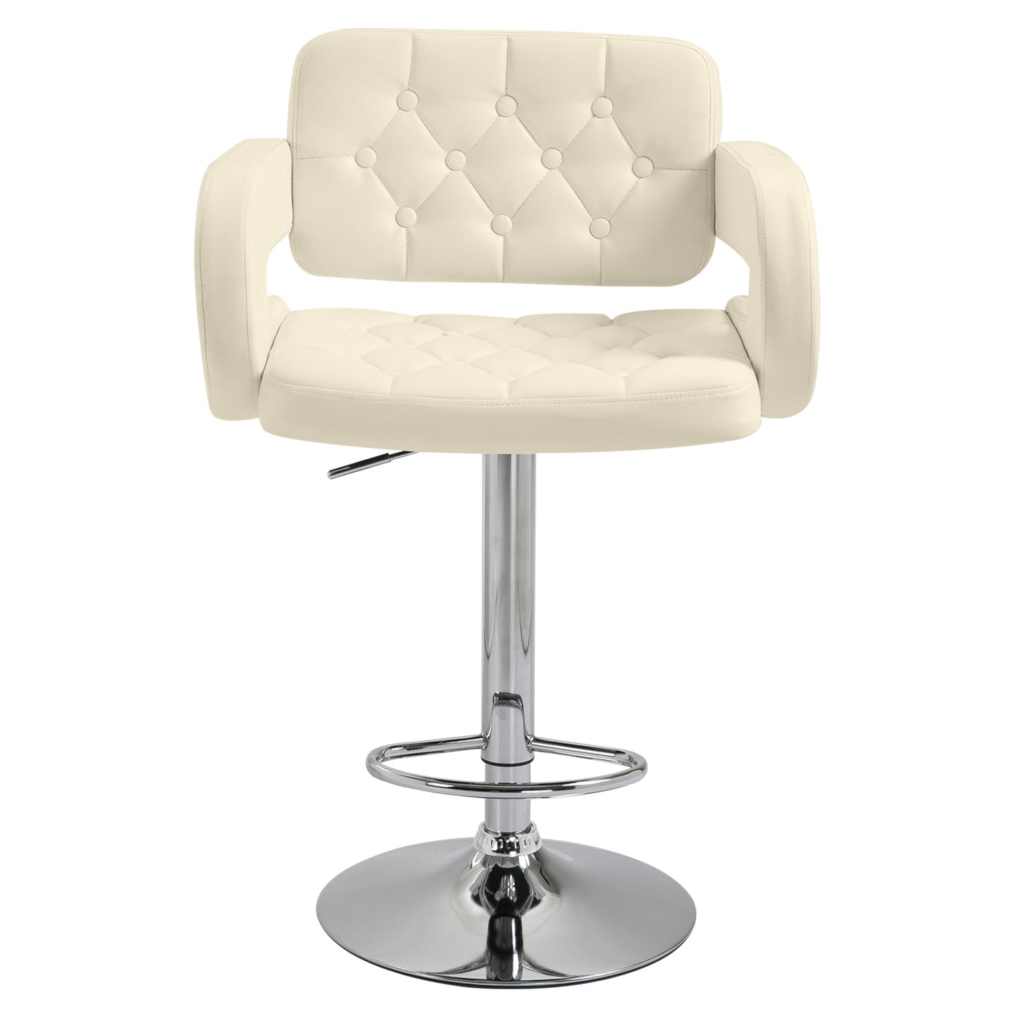 HOMCOM Swivel Bar Stool with Extra Large Seat, PU Leather Upholstered Adjustable Barstool with Back, Arm and Footrest, Breakfast Bar Chair for Bistro, Kitchen, Beige