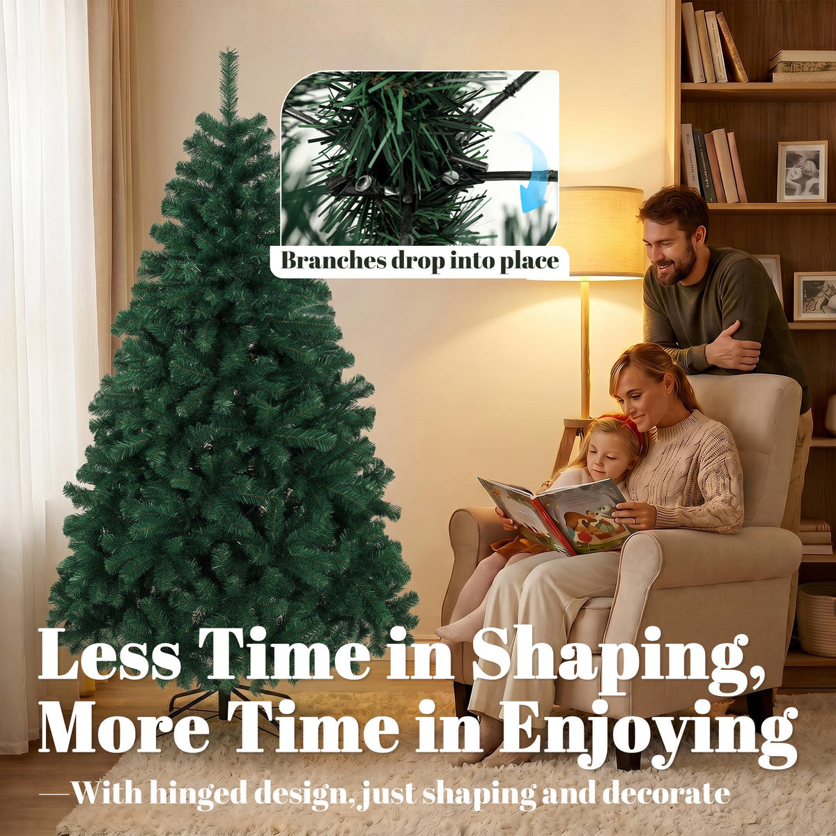 6ft/180cm Artificial Christmas Tree, Fir Hinged Xmas Tree with 700 Branch Tips, Foldable Steel Stand, Easy Assembly for Home Office Holiday Decoration, Green