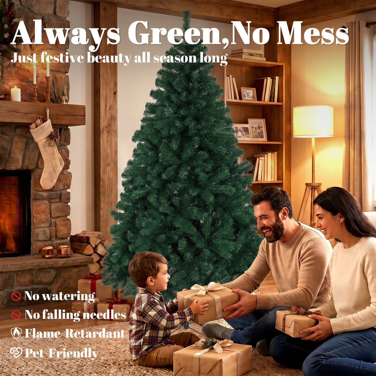 6ft/180cm Artificial Christmas Tree, Fir Hinged Xmas Tree with 700 Branch Tips, Foldable Steel Stand, Easy Assembly for Home Office Holiday Decoration, Green