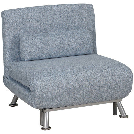 HOMCOM Linen Single Chair Bed, 3-in-1 Convertible Sleeper Chair with Adjustable Backrest, Pillow, for Living Room, Bedroom, Sky Blue
