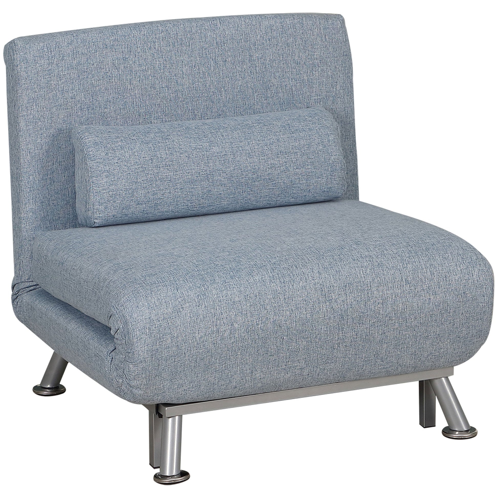 HOMCOM Linen Single Chair Bed, 3-in-1 Convertible Sleeper Chair with Adjustable Backrest, Pillow, for Living Room, Bedroom, Sky Blue