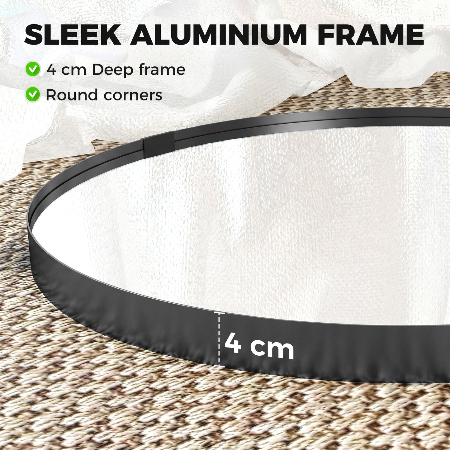 Round Wall Mirror 61 cm, Wall Mounted Bathroom Mirror with Tempered Safety Glass and Aluminium Alloy Frame for Living Room, Bedroom, Entryway, Home, Black