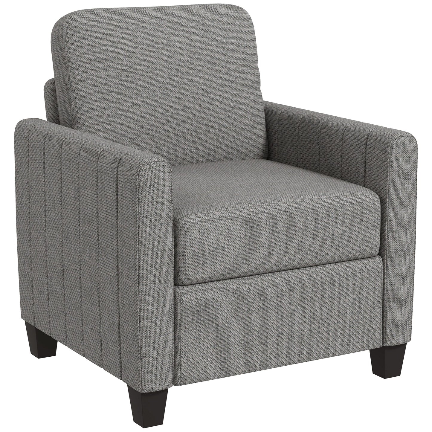 HOMCOM Armchair, Channel Tufted Modern Fabric Accent Chair, Comfy Upholstered Reading Lounge with Spring Cushion, Back Pillow, for Living Room, Bedroom, Office, Light Grey