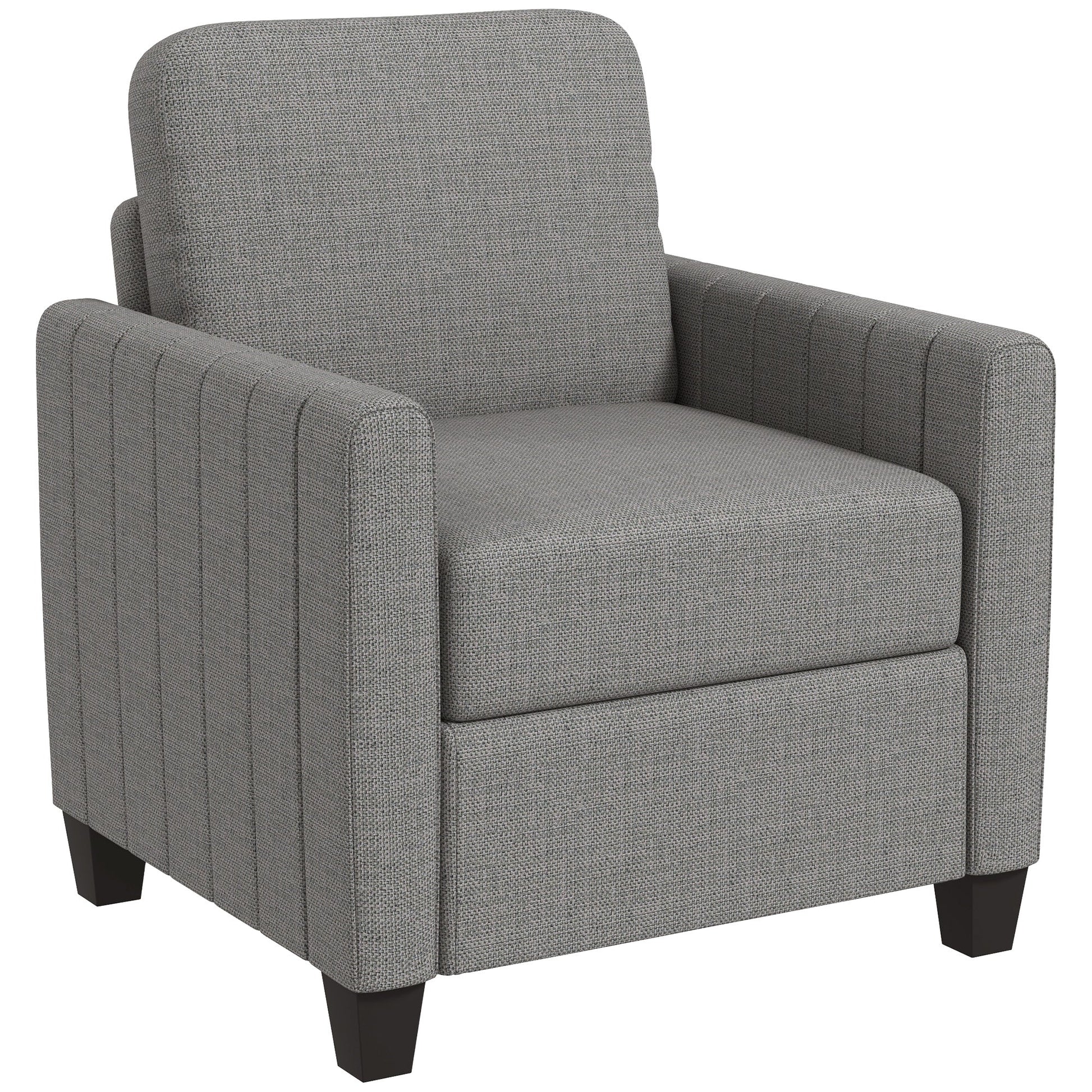 HOMCOM Armchair, Channel Tufted Modern Fabric Accent Chair, Comfy Upholstered Reading Lounge with Spring Cushion, Back Pillow, for Living Room, Bedroom, Office, Light Grey