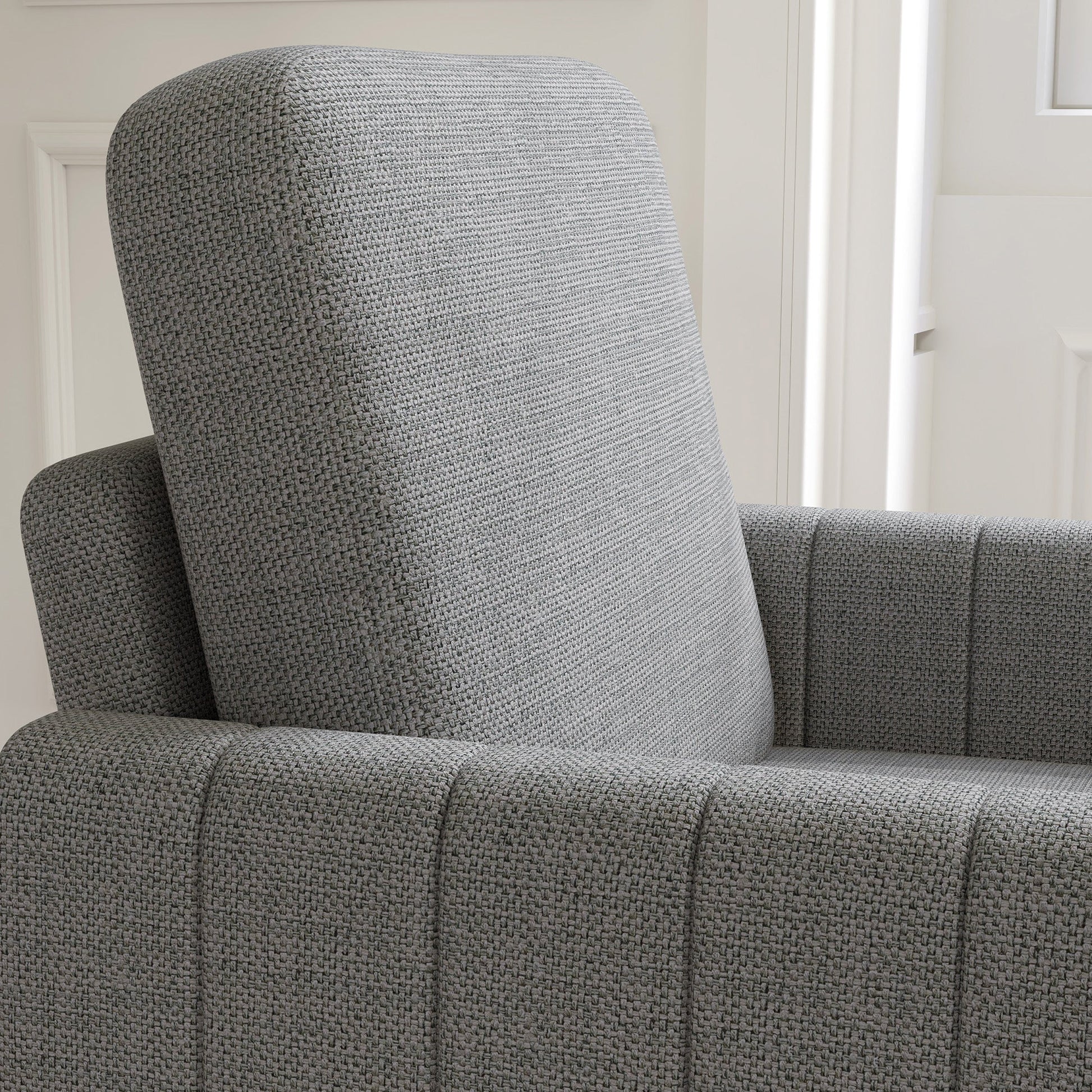HOMCOM Armchair, Channel Tufted Modern Fabric Accent Chair, Comfy Upholstered Reading Lounge with Spring Cushion, Back Pillow, for Living Room, Bedroom, Office, Light Grey
