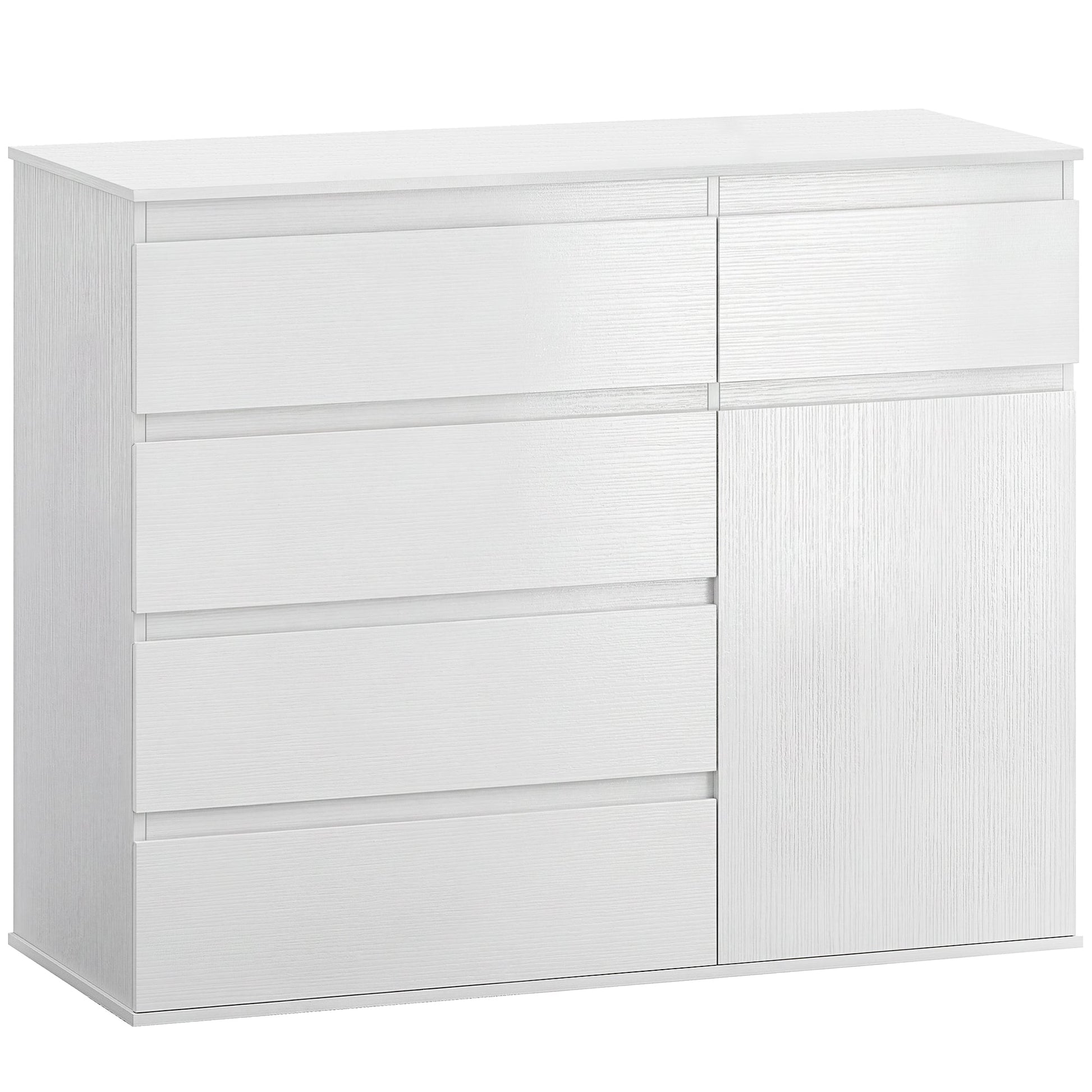 Modern Sideboard, Sideboard Storage Cabinet with 5 Drawers, Adjustable Shelf, Soft-Close Door, Storage Cupboard for Dining Room, Kitchen, Living Room, White
