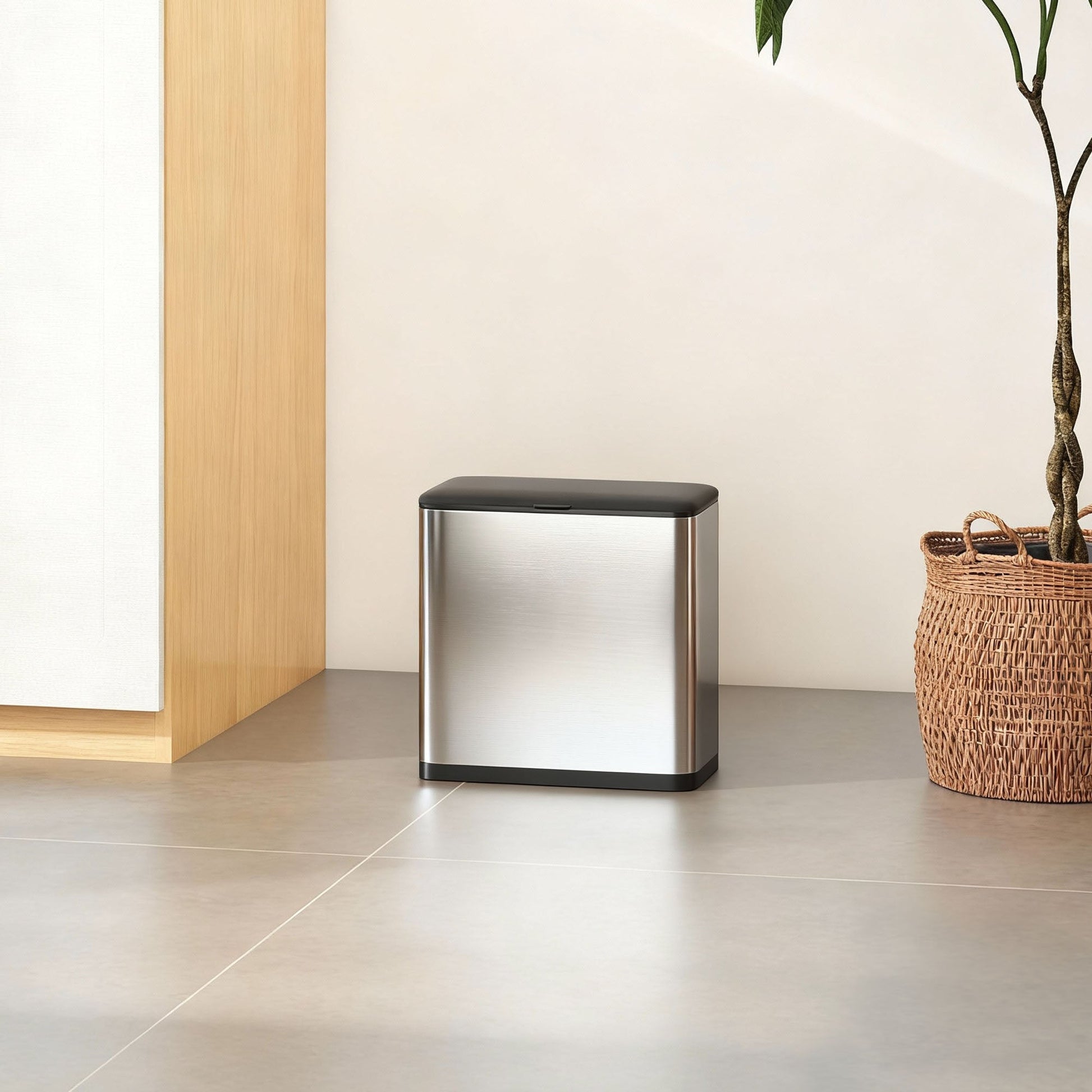 8L Hanging Kitchen Bin, Stainless Steel Rubbish bin with Press-to-Open and Stay-Open Lid, Removable Inner Bucket for Kitchen Cabinet Door, Under Sink, Bedroom, Office, Silver Tone