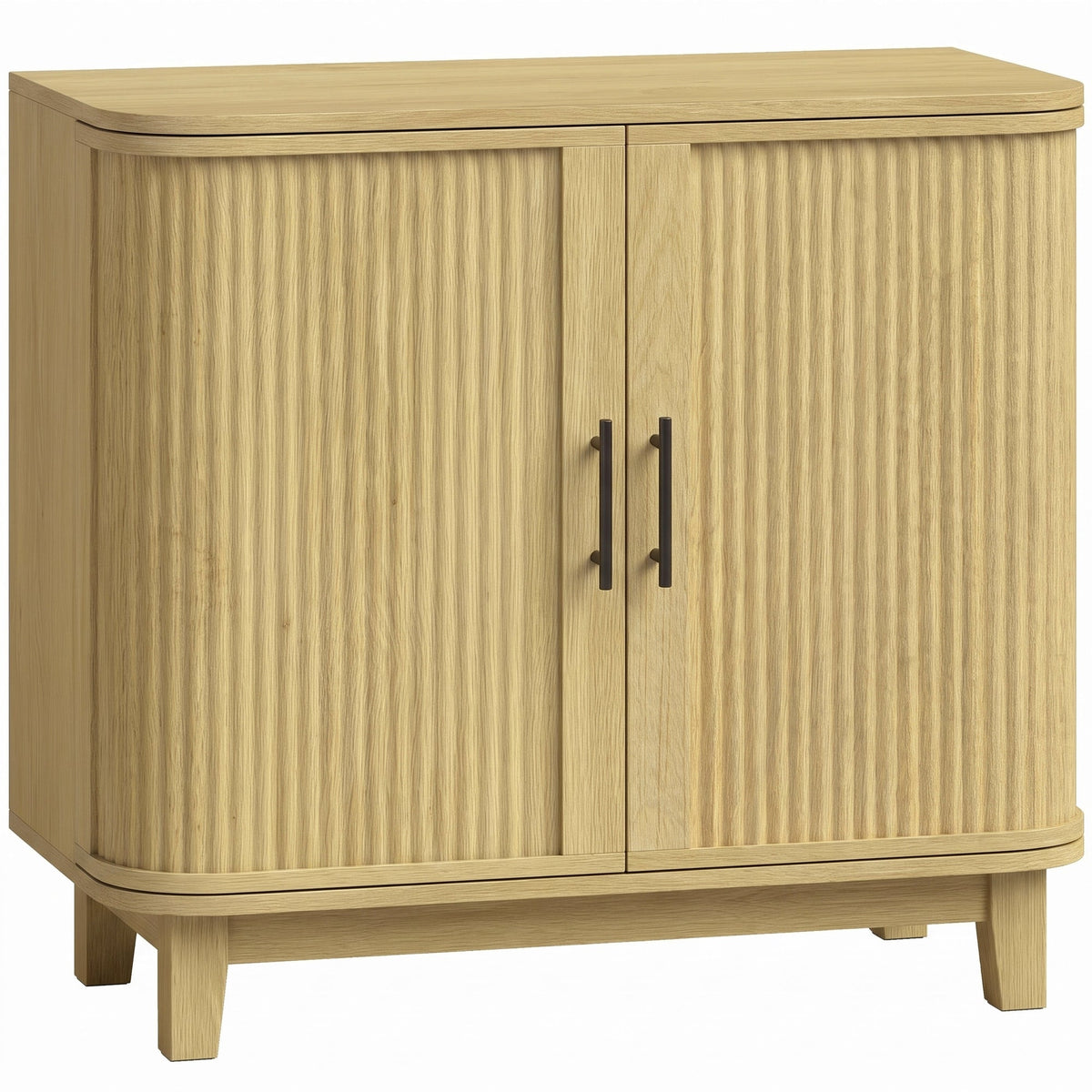 80cm Sideboard Buffet Cabinet, Modern Storage Cabinet with 2 Curved Doors, Adjustable Shelf and Legs for Dining Room, Hallway, Oak