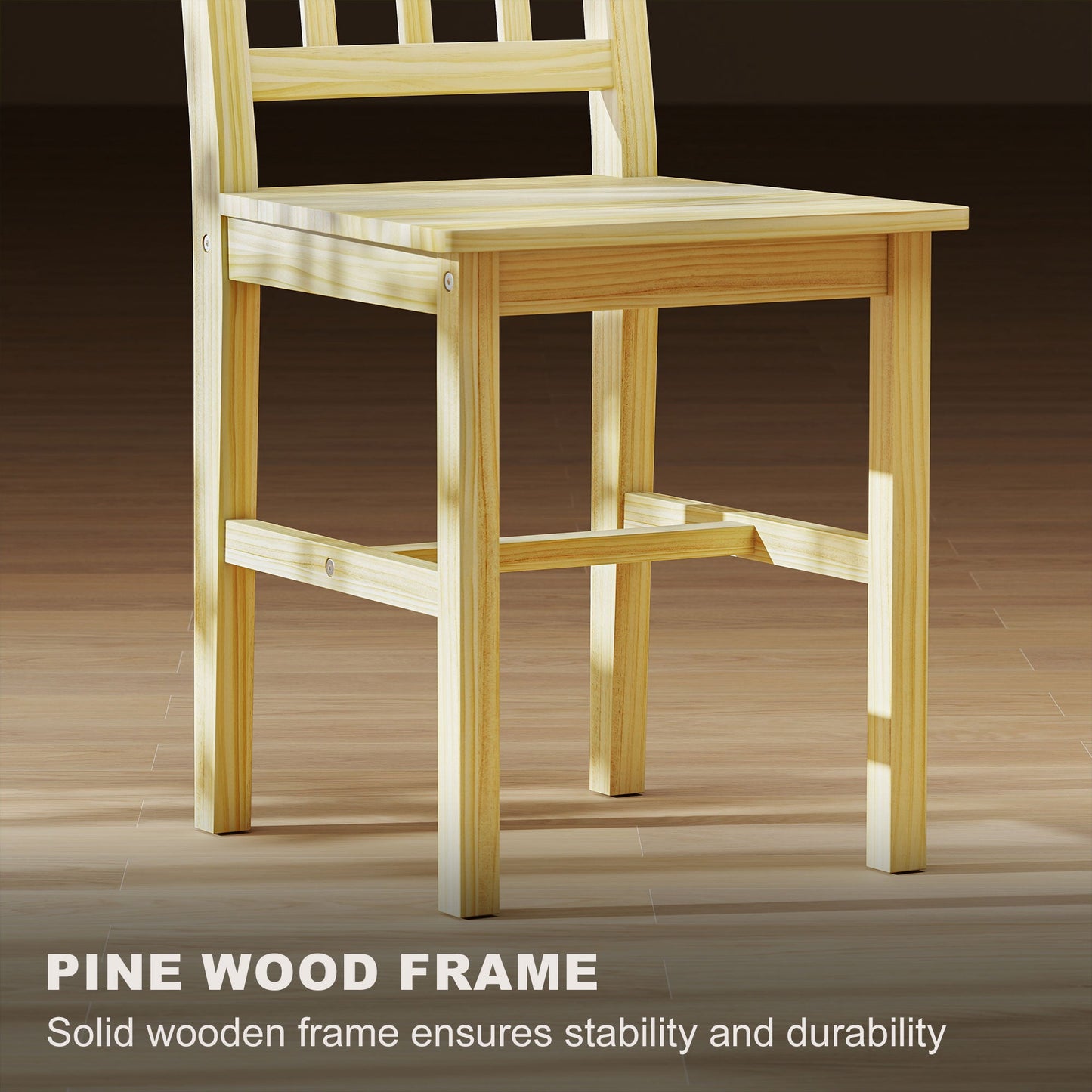 Dining Chairs Set of 2, Kitchen Chair with Slat Back, Pine Wood Structure for Living Room and Dining Room, Natural Wood Finish