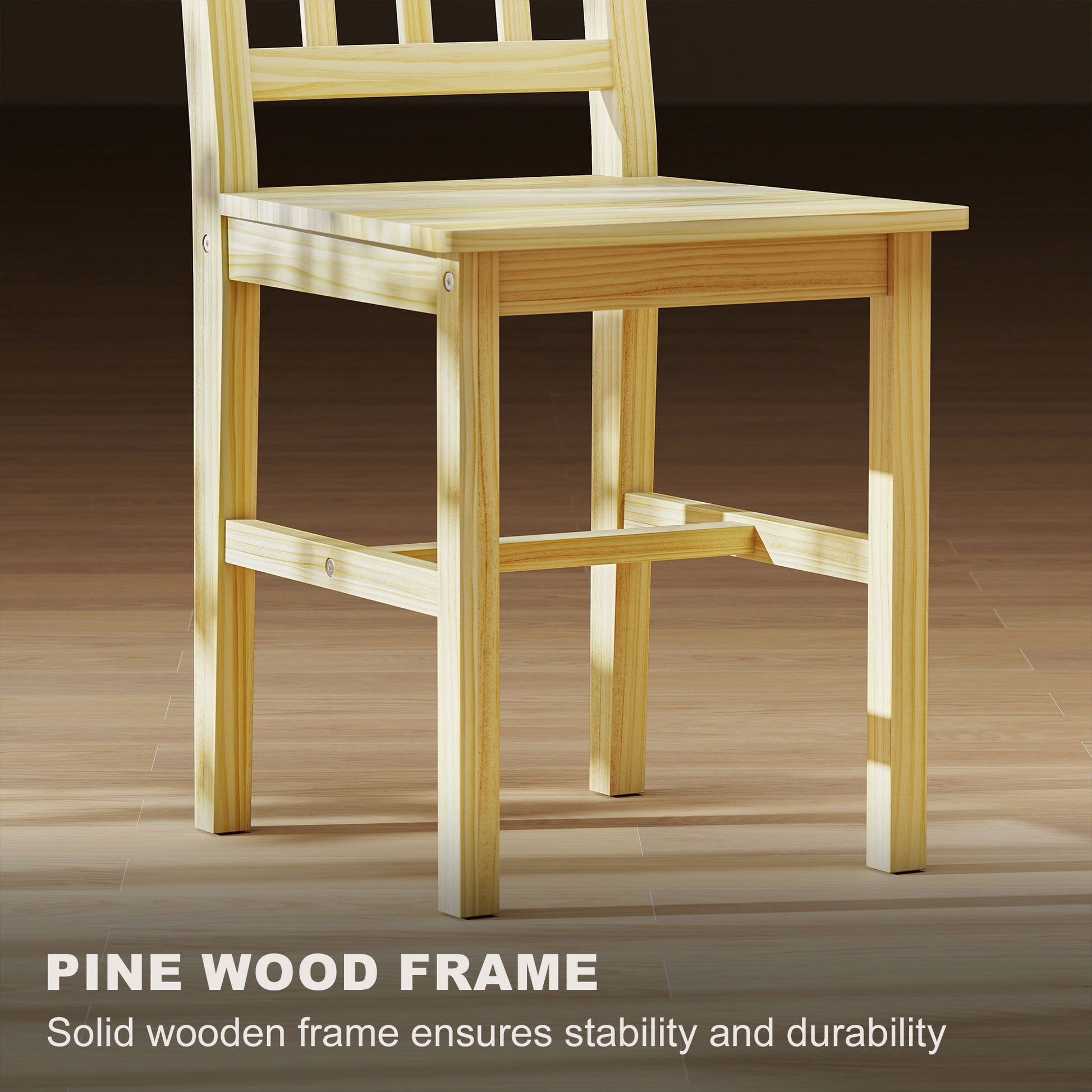 Dining Chairs Set of 2, Kitchen Chair with Slat Back, Pine Wood Structure for Living Room and Dining Room, Natural Wood Finish