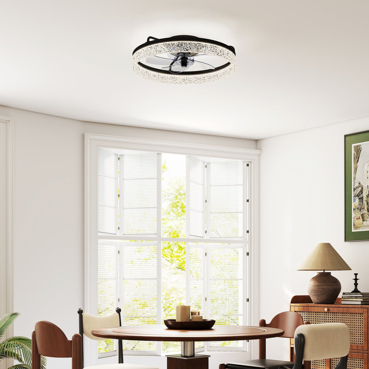 Ceiling Fans with Lights and Remote & App Control, 50 cm Modern LED Ceiling Fan Light with 3 Colour Temperatures, 6 Speed, Timer, Dimmable, Quiet Reversible DC Motor, for Bedroom, Study, Black