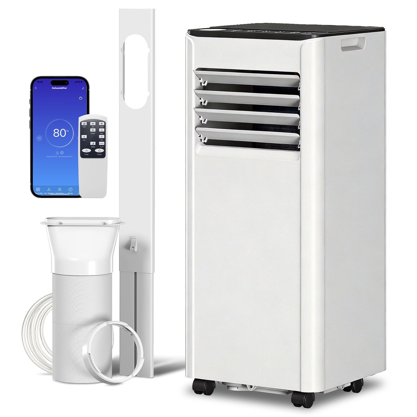 Portable Air Conditioner 5000 BTU, 4-in-1 Air Conditioning Unit with Cool, Dehumidifier, Fan, Sleep Mode, WiFi Voice Remote Control, 24H Timer, 2 Speeds, Window Kit, for Room up to 18 m²